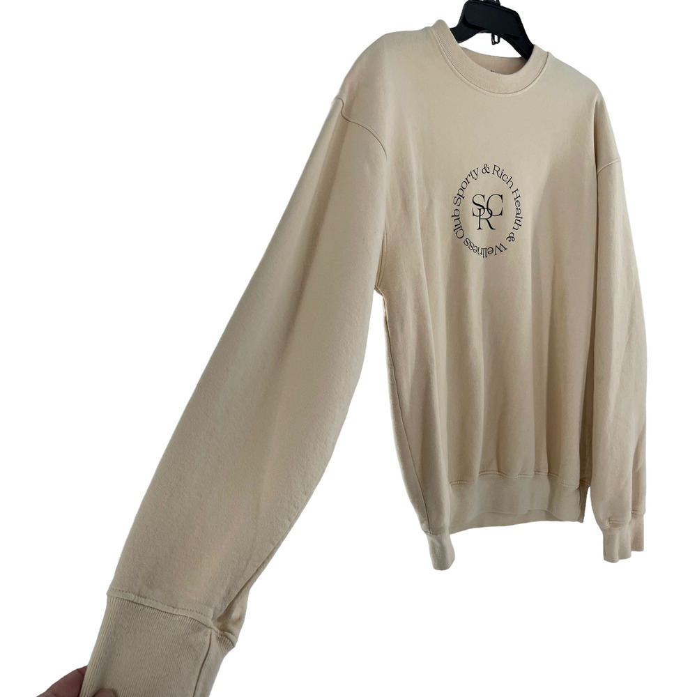 nwt sporty and rich SRHWC CREWNECK cream sweatshirt with black circle logo - Picture 4 of 8